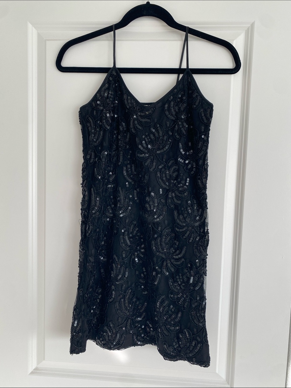 Black Sequin Mini Slip Dress